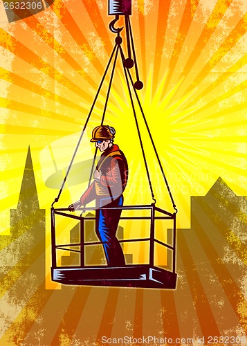 Image of Construction Worker Platform Retro Poster