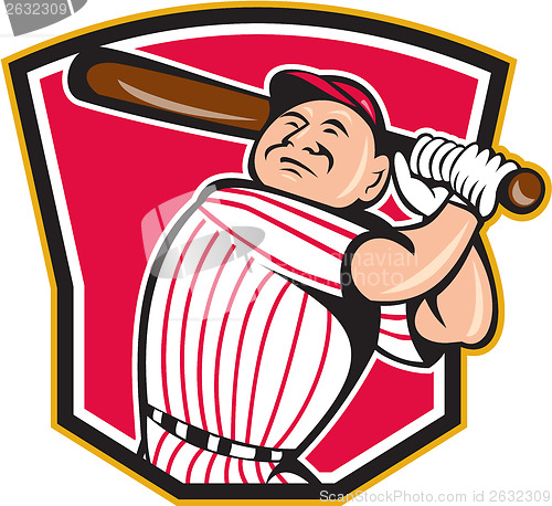 Image of Baseball Player Batting Shield Cartoon