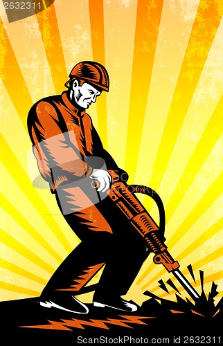 Image of Construction Worker Jackhammer Retro Poster