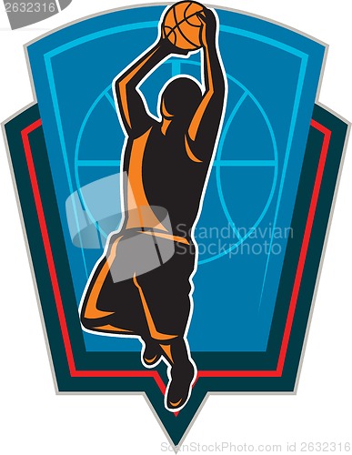 Image of Basketball Player Rebounding Ball Shield Retro