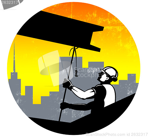 Image of Construction Worker I-Beam Girder Retro