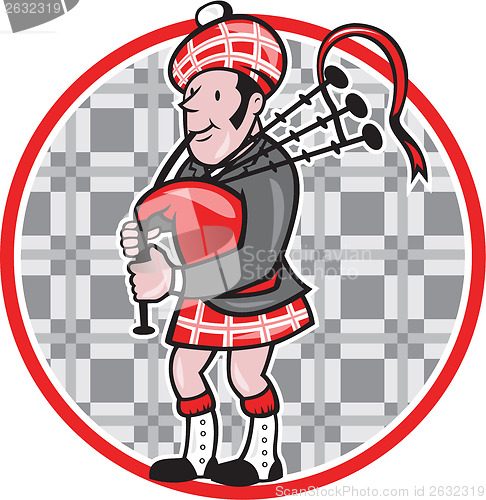 Image of Scotsman Bagpiper Playing Bagpipes Cartoon