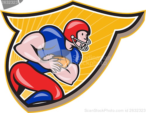 Image of American Football Running Back Rushing Shield Cartoon