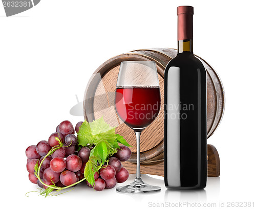 Image of Wine with grape and barrel
