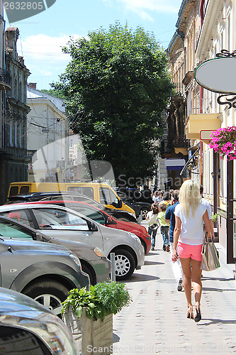 Image of street in Lvov with parked cars