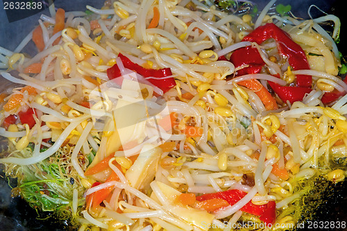 Image of Chinese wok with chinese vegetables