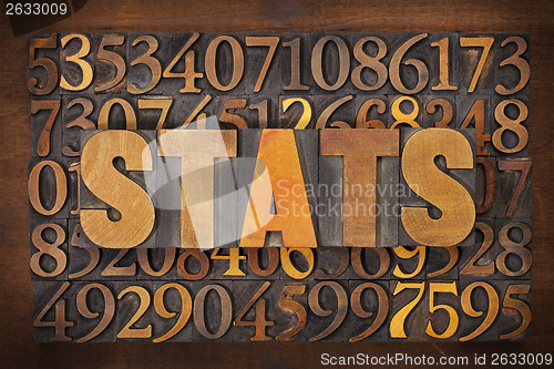 Image of stats (statistics) word in wood type