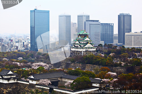 Image of Osaka cityscape and castle in Japan
