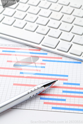 Image of Project plan gantt charts with computer keyboard