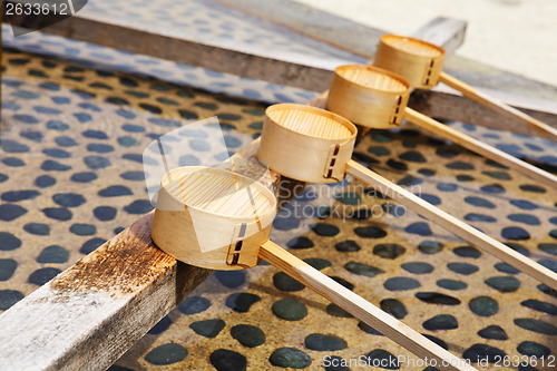 Image of Traditional purification dipper in Japanese temple