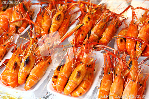 Image of Roasted shrimp in food market