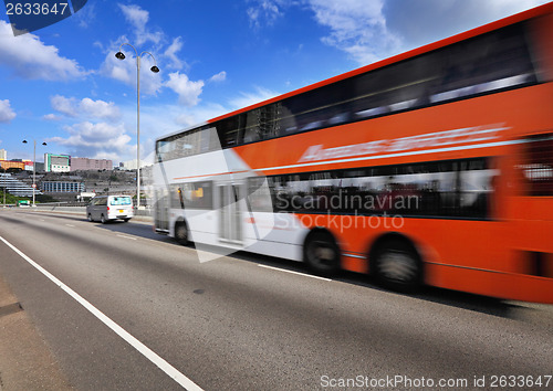 Image of Fast moving bus on highway