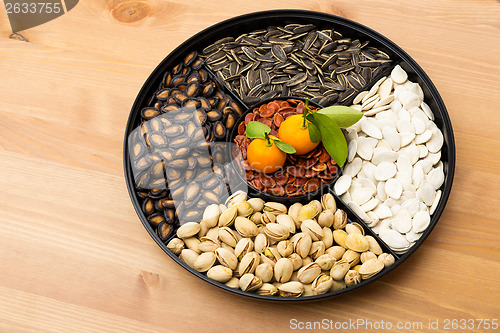 Image of Chinese new year snack box and citrus fruit