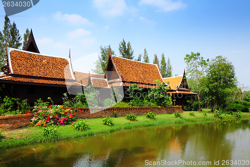 Image of Traditional Thailand house with lake
