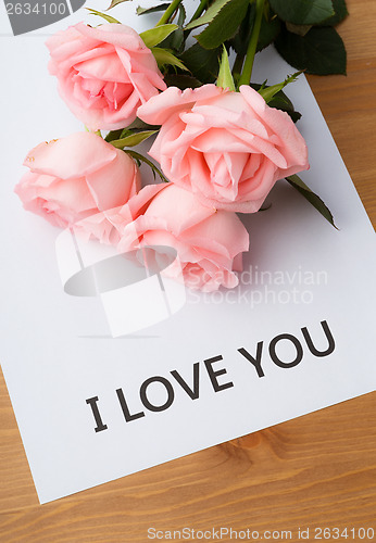 Image of Pink rose with message of I Love You