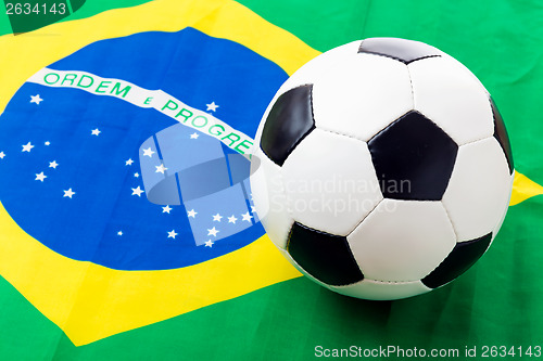 Image of Brazil Flag and soccer ball