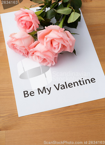 Image of Pink rose with message of be my valentine