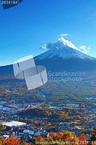 Image of Mountain Fuji and village