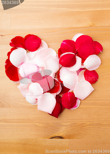 Image of Rose petal forming heart shape