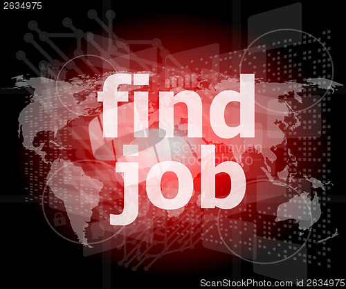 Image of find jobs on digital touch screen, social concept