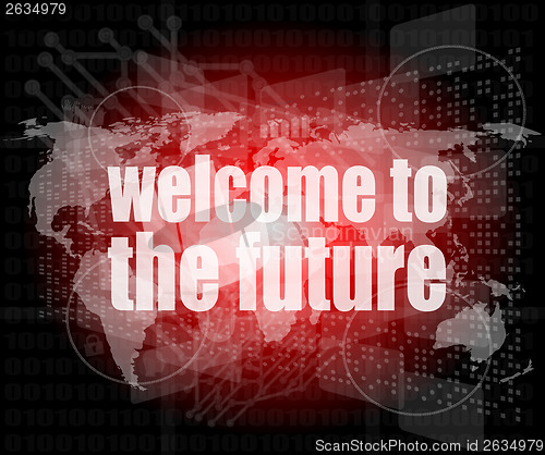 Image of Time concept: words Welcome to the future on digital screen, 3d