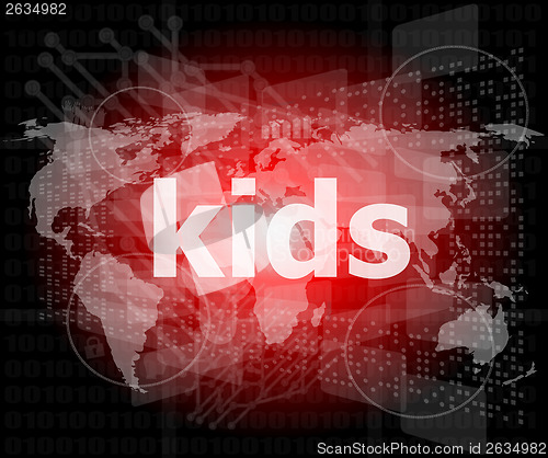 Image of kid word on a virtual digital background, raster