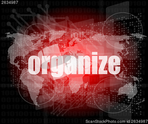 Image of social concept: word organize on digital touch screen background