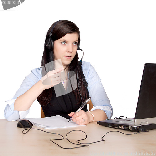 Image of Young woman with headset