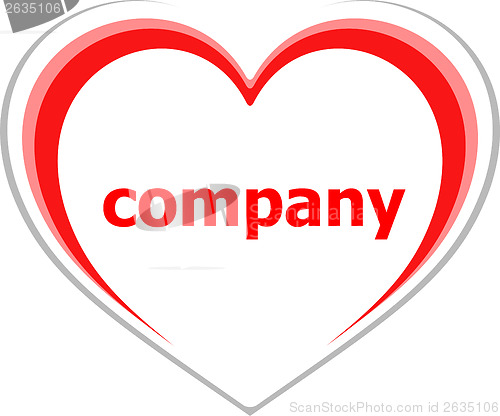 Image of Business concept, company word on love heart on white