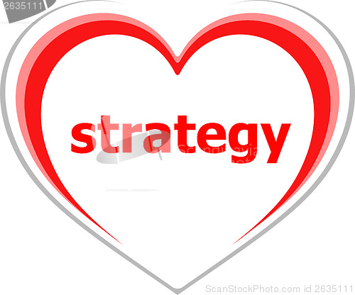 Image of marketing concept, strategy word on love heart