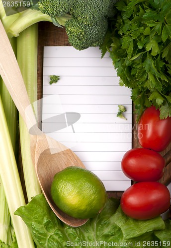 Image of vegetables on wooden background