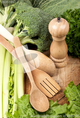 Image of vegetables on wooden background