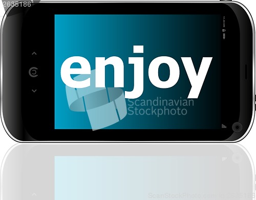 Image of Web development concept: smartphone with word enjoy on display
