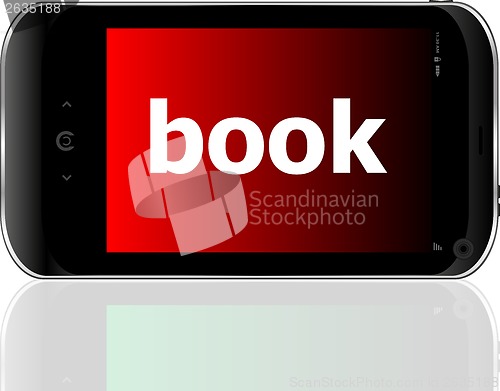 Image of business concept: smartphone with word book on display