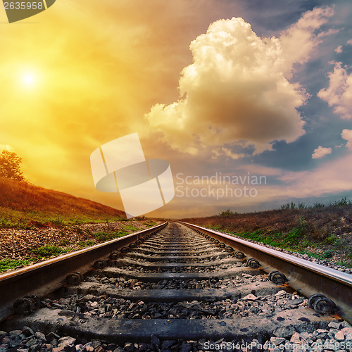 Image of fantastic sunset over railroad to horizon
