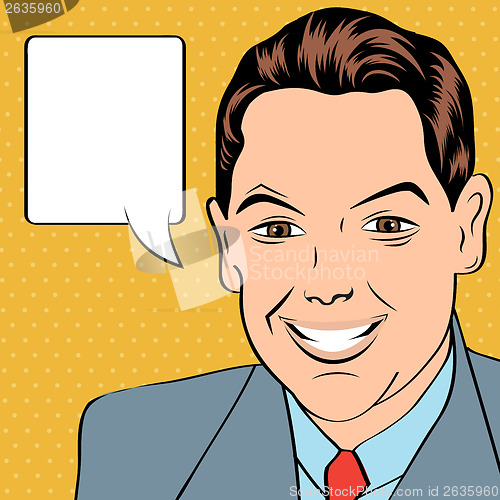 Image of smiling businessman, pop art style illustration