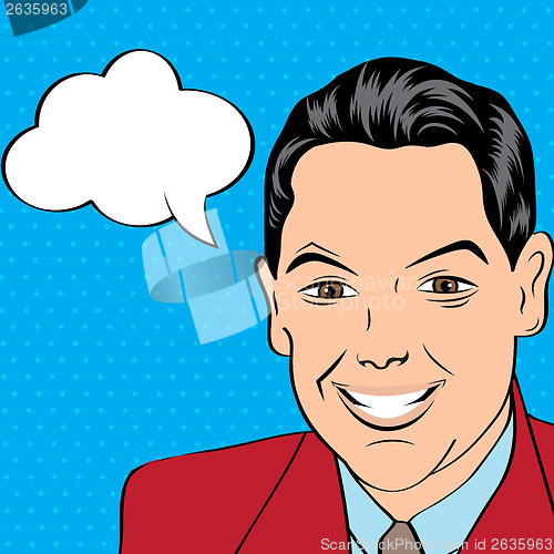 Image of smiling businessman, pop art style illustration