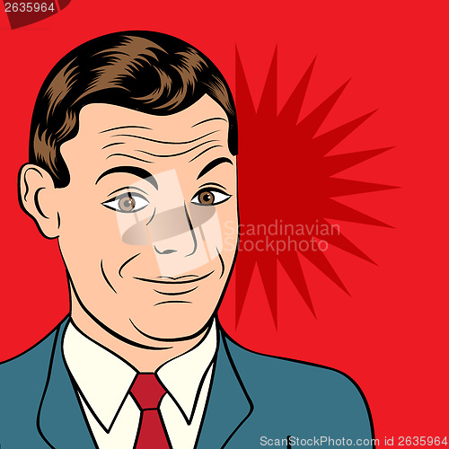 Image of smiling businessman, pop art style illustration