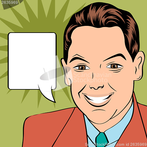 Image of smiling businessman, pop art style illustration