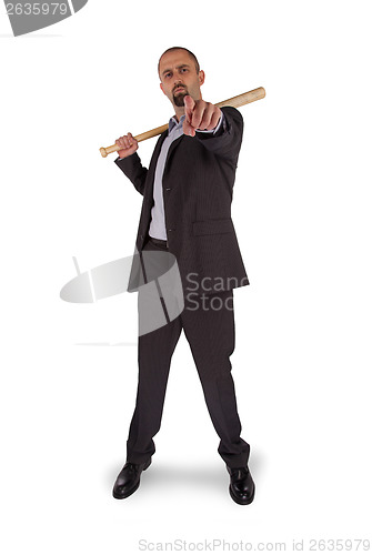 Image of Portrait of angry businessman holding baseball bat