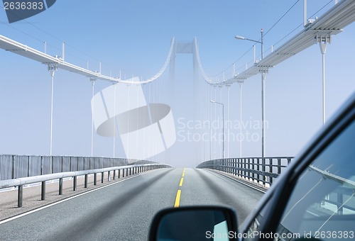 Image of Hazy bridge over fjord