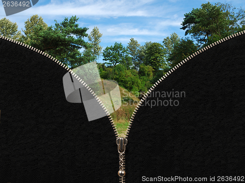 Image of Zipper and rural summer landscape