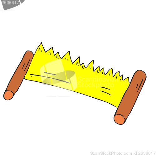 Image of vector carpenter tools saw, two-handed saw cartoon