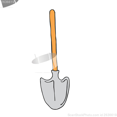 Image of cartoon shovel garden spade bucket art drawing black old vector 