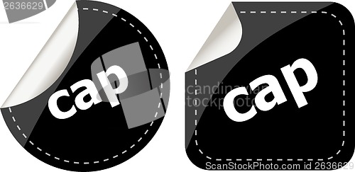 Image of cap word stickers set, web icon button