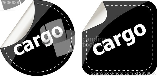 Image of cargo word stickers set, web icon button