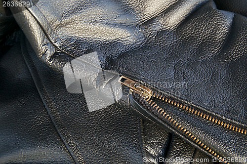 Image of leather jacket detail with zipper