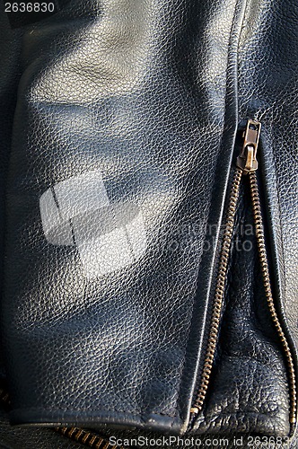 Image of leather jacket sleeve detail with zipper