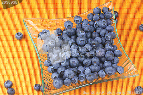 Image of Blueberries in a transparent glass plate