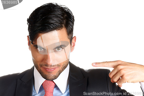 Image of Businessman pointing at himself